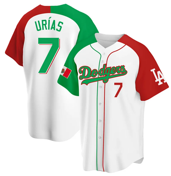 Men's Los Angeles Dodgers #7 Julio Urias White Mexican Heritage Cool Base Stitched Baseball Jersey Men's Los Angeles Dodgers #7 Julio Urias White Mexican Heritage Cool Base Stitched Baseball Jersey